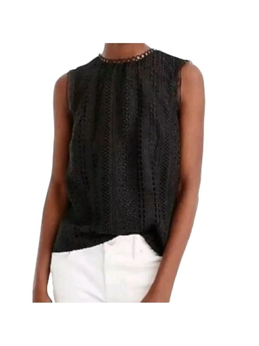 J. Crew Sleeveless Lace Blouse Lined Overhead Black Top Women's Size 0